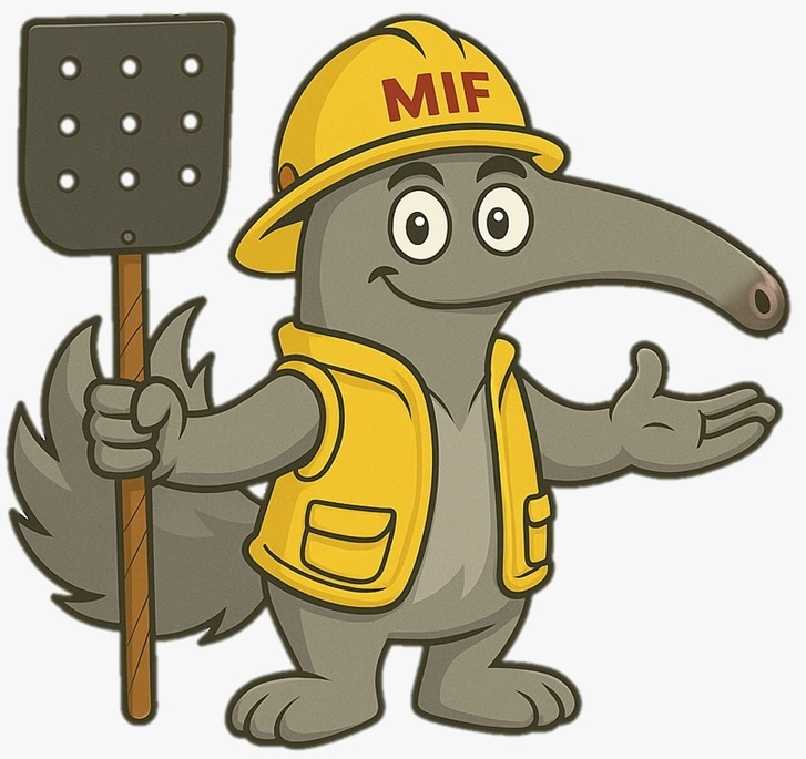Labareda, mascote do PMIF Brasil, com capacete e abafador de incêndio
